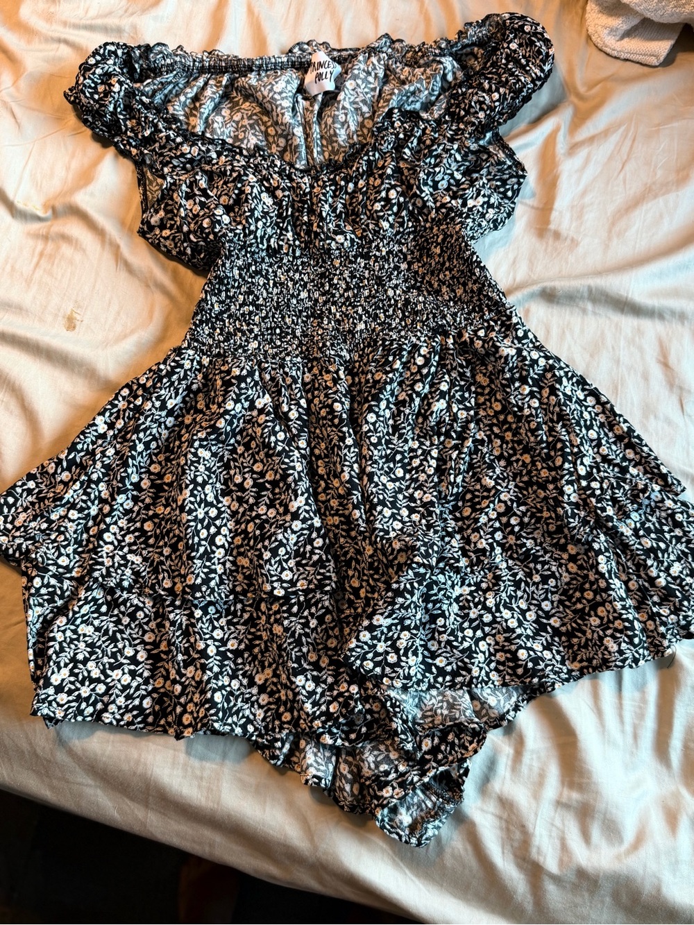 Princess Polly Black & White Smocked Floral women romper